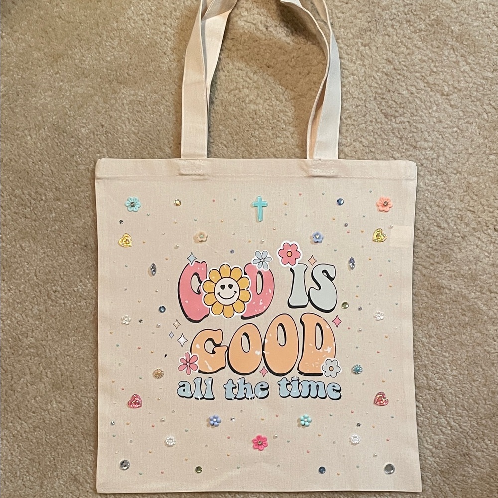 Beige Tote with Colorful Embellishments